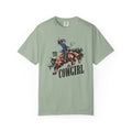 T1D Cowgirl Diabetes T-Shirt featuring a cowgirl on horseback, promoting diabetes awareness and support squad pride.