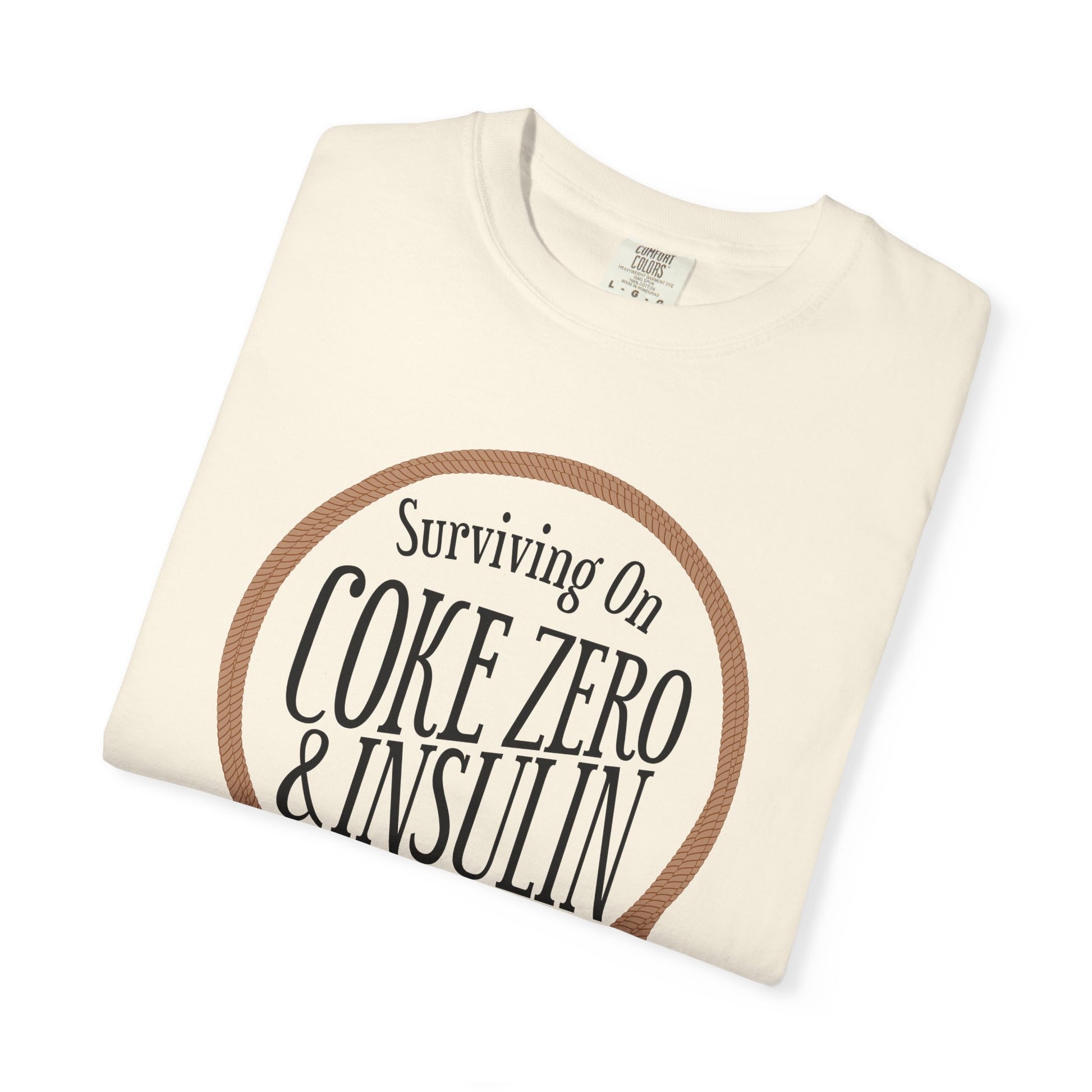 Surviving on Coke Zero Western Diabetes Tshirt featuring curled rope design and bold text on soft fabric.