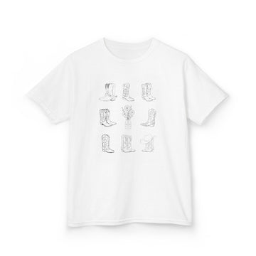 Boots and Insulin Kids Diabetes Tshirt featuring cowboy boots and insulin vial design on soft cotton fabric.