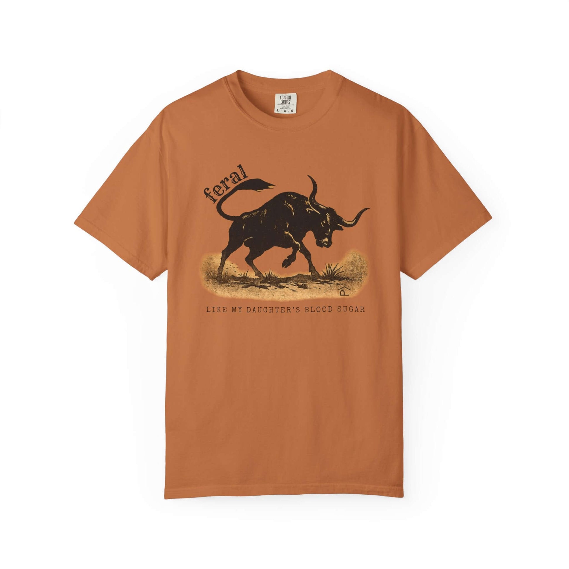 adult t1d diabetes tshirt. Bull on orange tshirt
