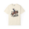 T1D Cowgirl Diabetes T-Shirt featuring a rider on a horse, promoting diabetes awareness and support squad.