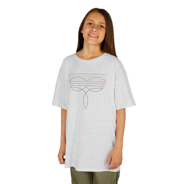 CGM Boot Stitching Kids Diabetes Shirt modeled by a smiling child, featuring a graph-inspired design.