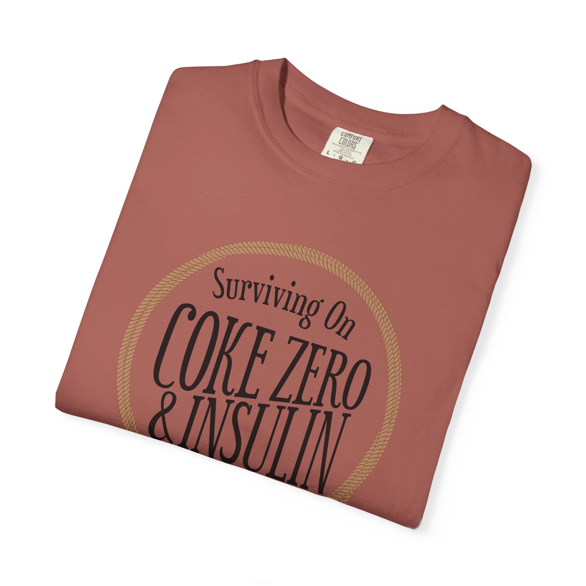 Surviving on Coke Zero Western Diabetes Tshirt with curled rope design and bold text.