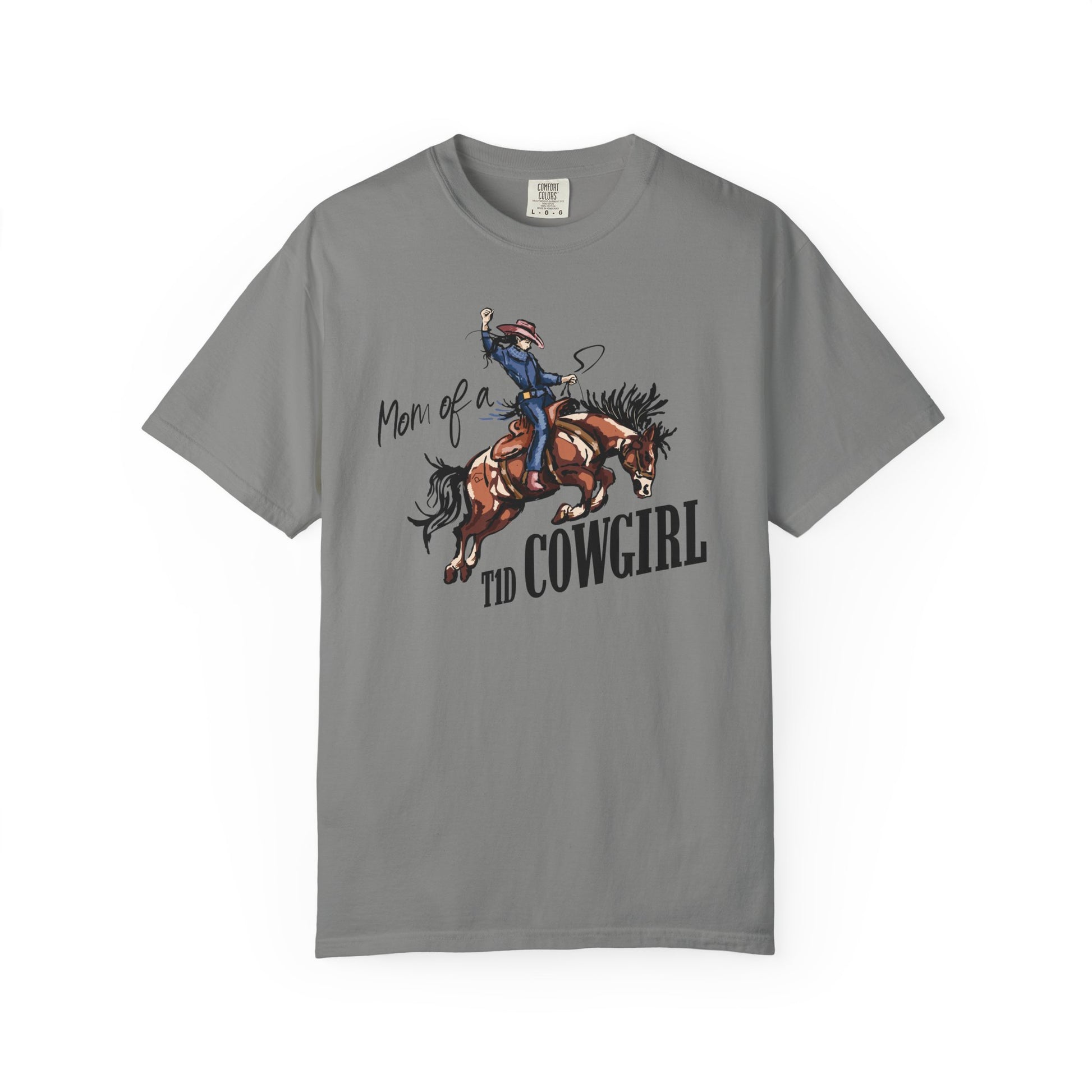 Mom of a T1D Cowgirl T-Shirt featuring cowgirl and insulin pump design for diabetes awareness.