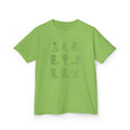 Boots and Insulin Kids Diabetes Tshirt with cowboy boot and insulin vial designs on a green background.