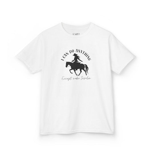 I Can Do Anything Girls Diabetes Shirt featuring a brave cowgirl, perfect for kids with Type One diabetes.