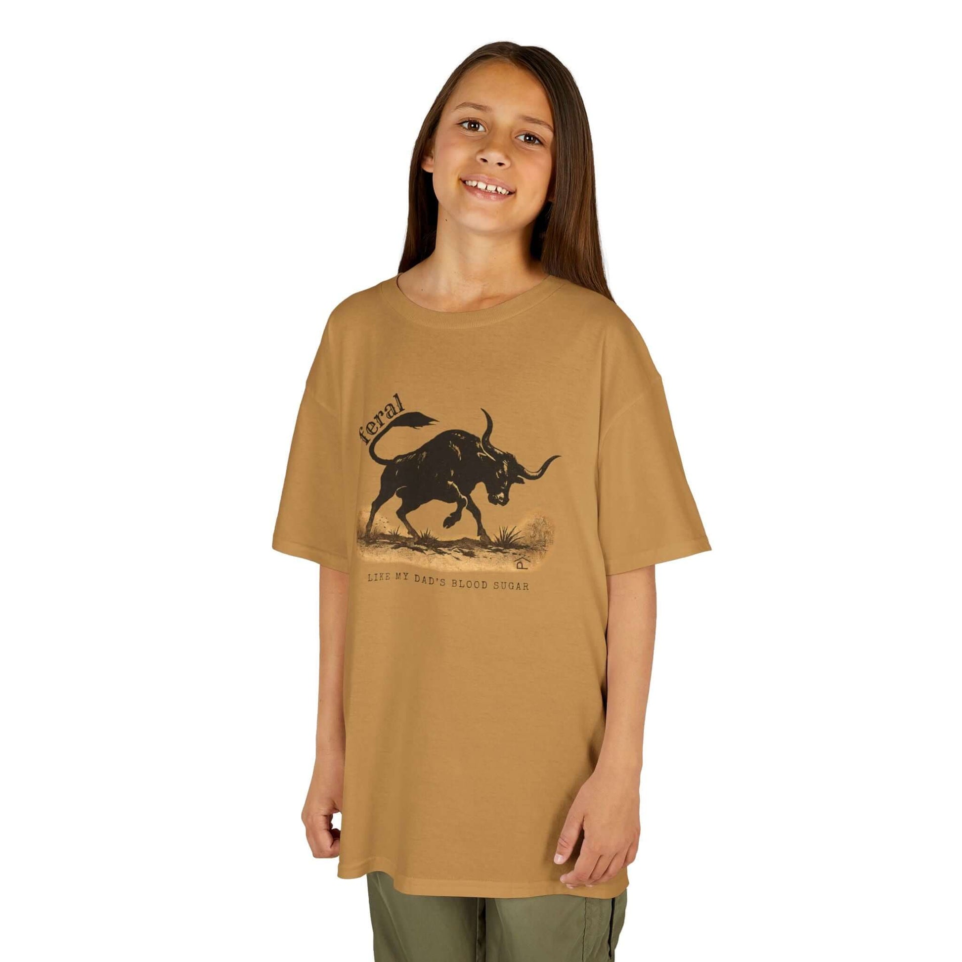 kids t1d diabetes tshirt. Bull on mustard tshirt