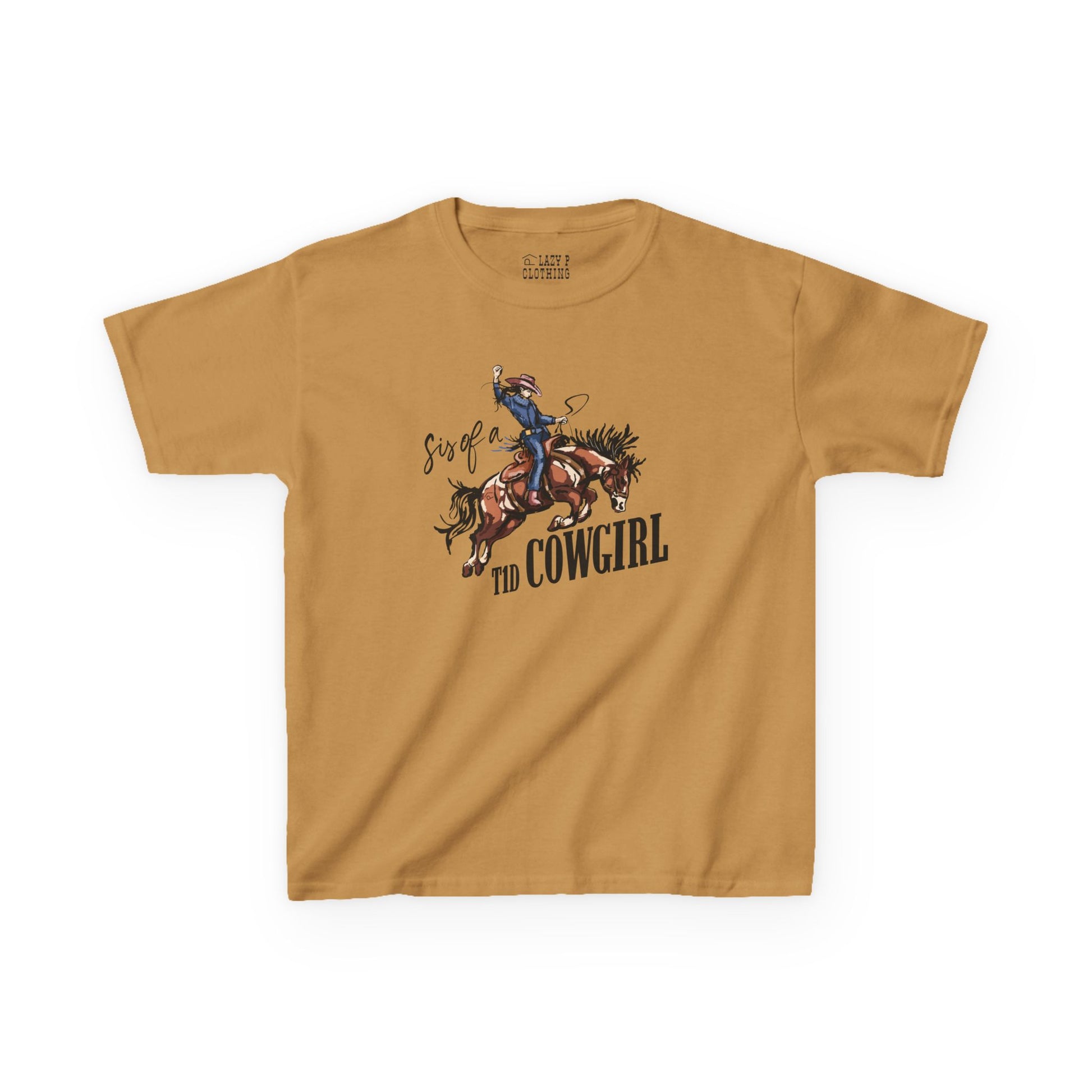 Sis of a T1D Cowgirl Diabetes Tee featuring a cowgirl riding a horse, perfect for diabetes support.
