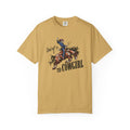 Dad of a T1D Cowgirl T-Shirt featuring a cowgirl on a horse with insulin pump design, showcasing diabetes support.