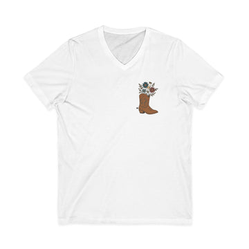 Cowboy Boot Floral V-Neck Tee — Western Floral Graphic Shirt