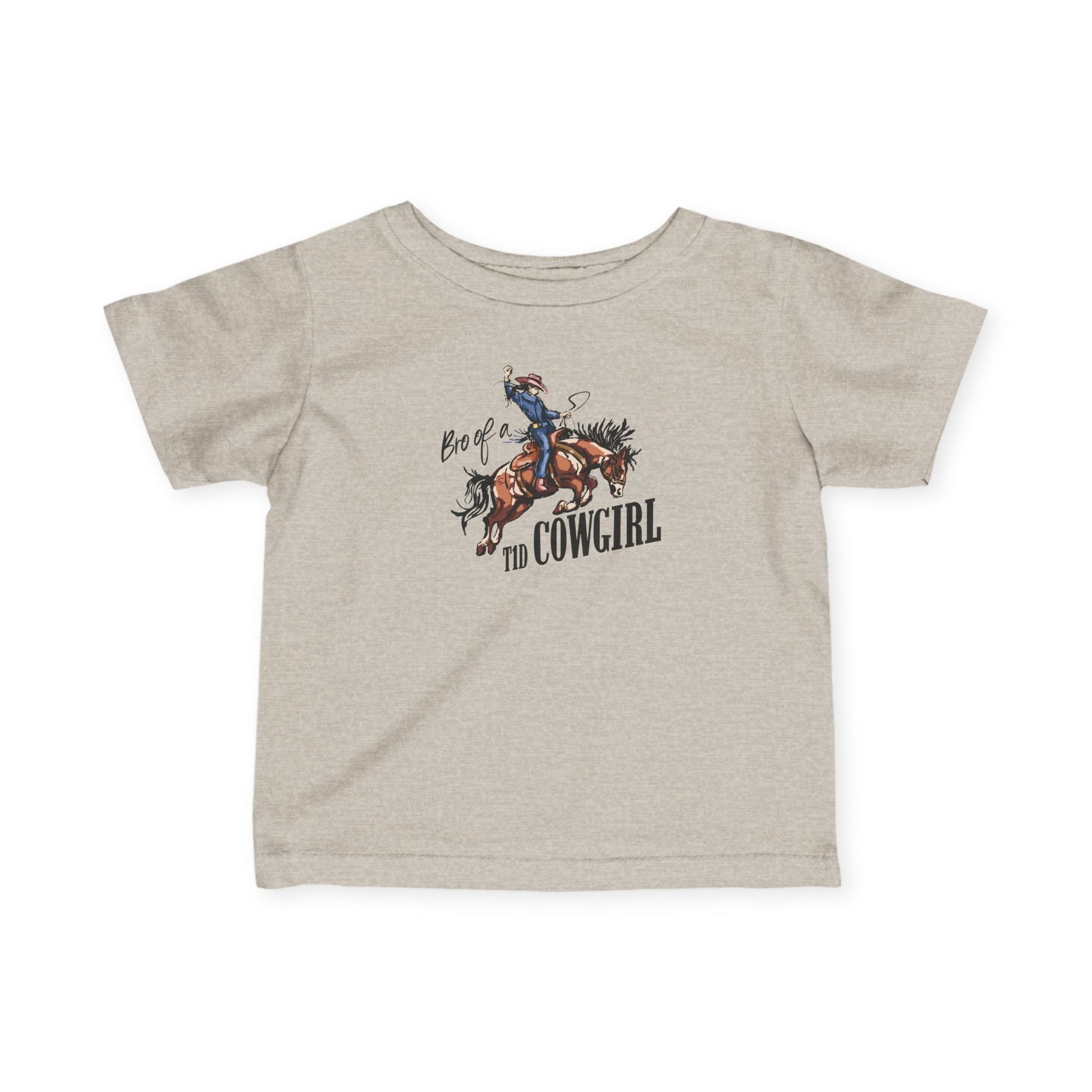 Bro of a T1D Cowgirl Toddler Diabetes TShirt featuring a playful western design for kids.