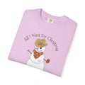 All I Want for Christmas CGM Diabetes TShirt featuring a snowman in a cowboy hat with a juice box.