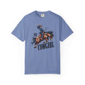 T1D Cowgirl Diabetes T-Shirt featuring a cowboy on a horse, promoting diabetes awareness and support squad.