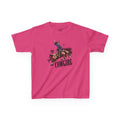 T1D Cowgirl Kids Diabetes Shirt in pink with cowgirl riding a horse design, promoting diabetes awareness.
