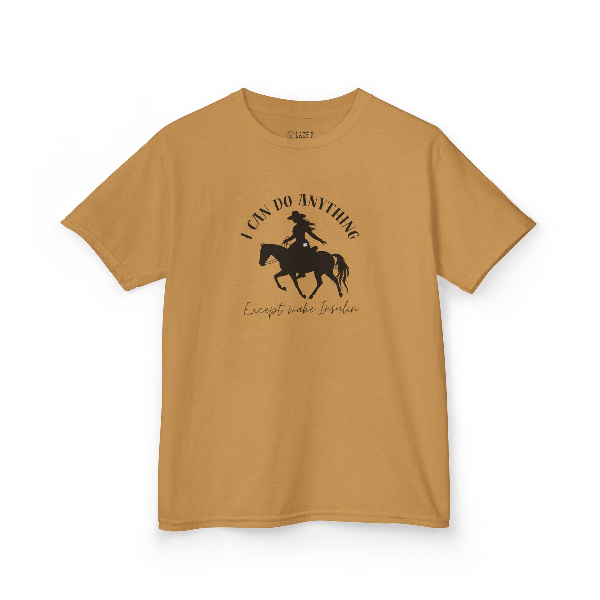 I Can Do Anything Girls Diabetes Shirt featuring a brave cowgirl riding a horse, perfect for kids with Type One.