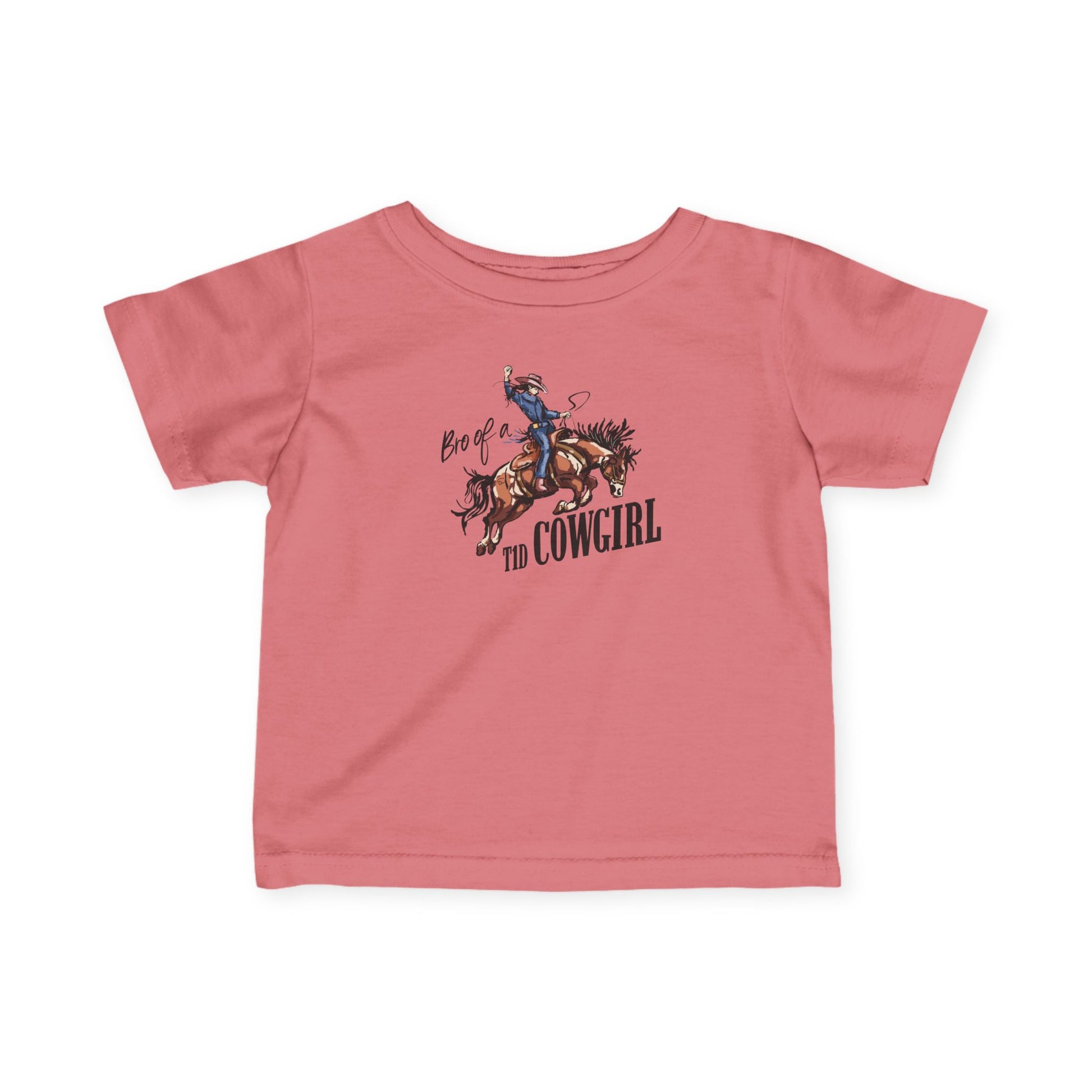 Bro of a T1D Cowgirl Toddler Diabetes TShirt with playful western design in pink