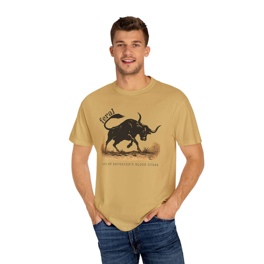 adult t1d diabetes tshirt. Bull on mustard tshirt
