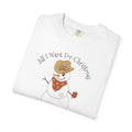 All I Want for Christmas CGM Diabetes TShirt featuring a snowman in a cowboy hat and juice box design.