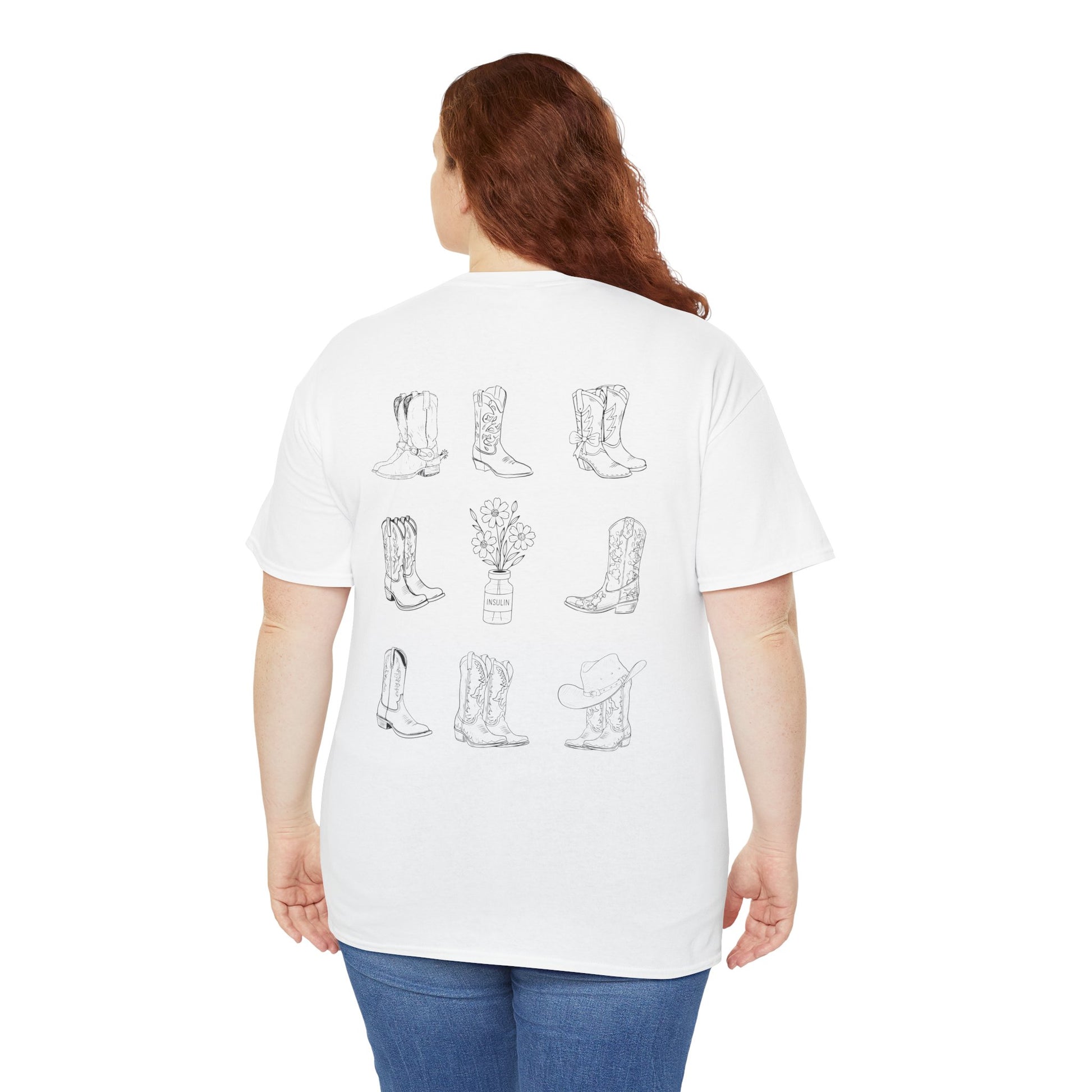 Floral cowboy boots insulin graphic t1d diabetes tshirt