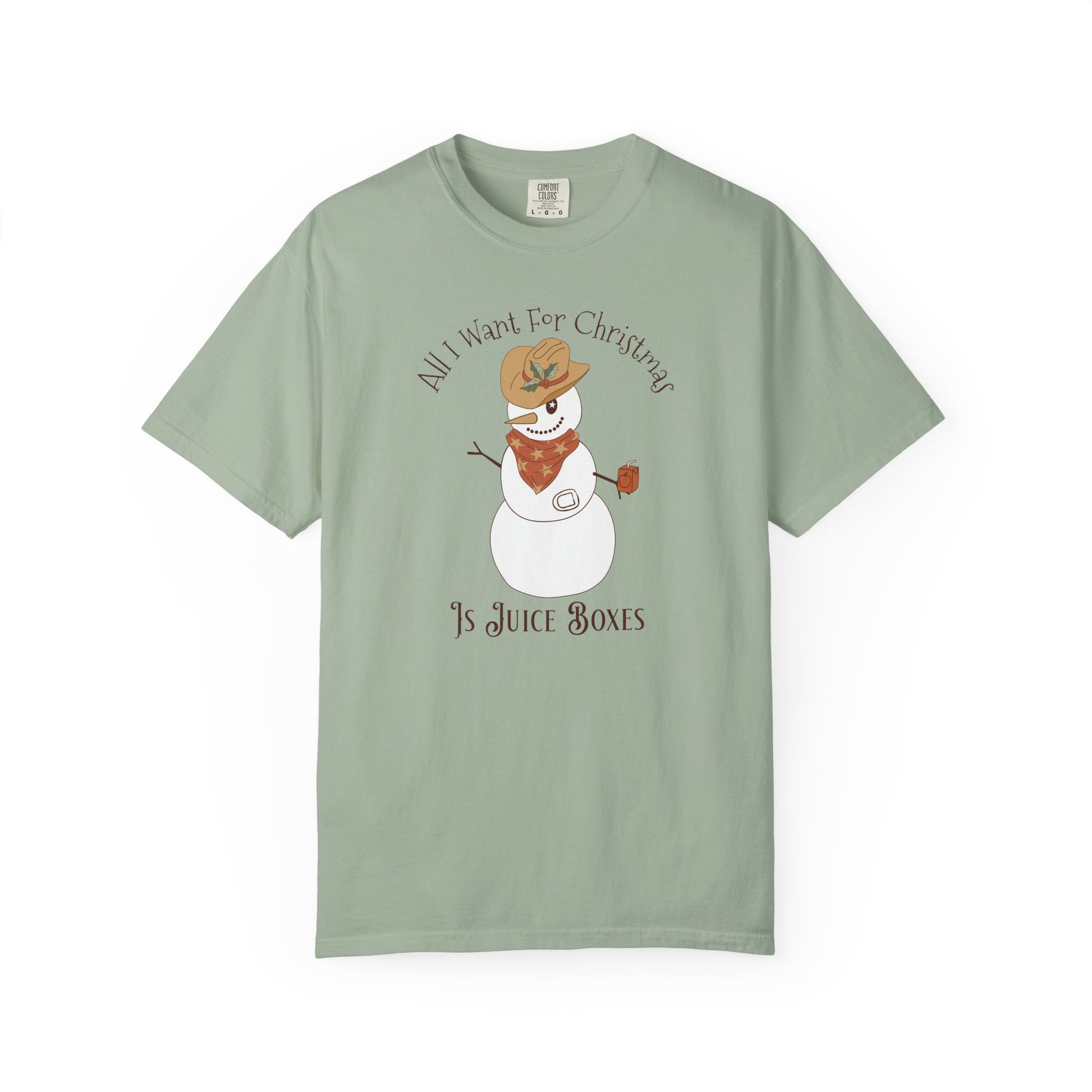 All I Want for Christmas Pump Diabetes TShirt featuring a snowman with a cowboy hat and juice box.