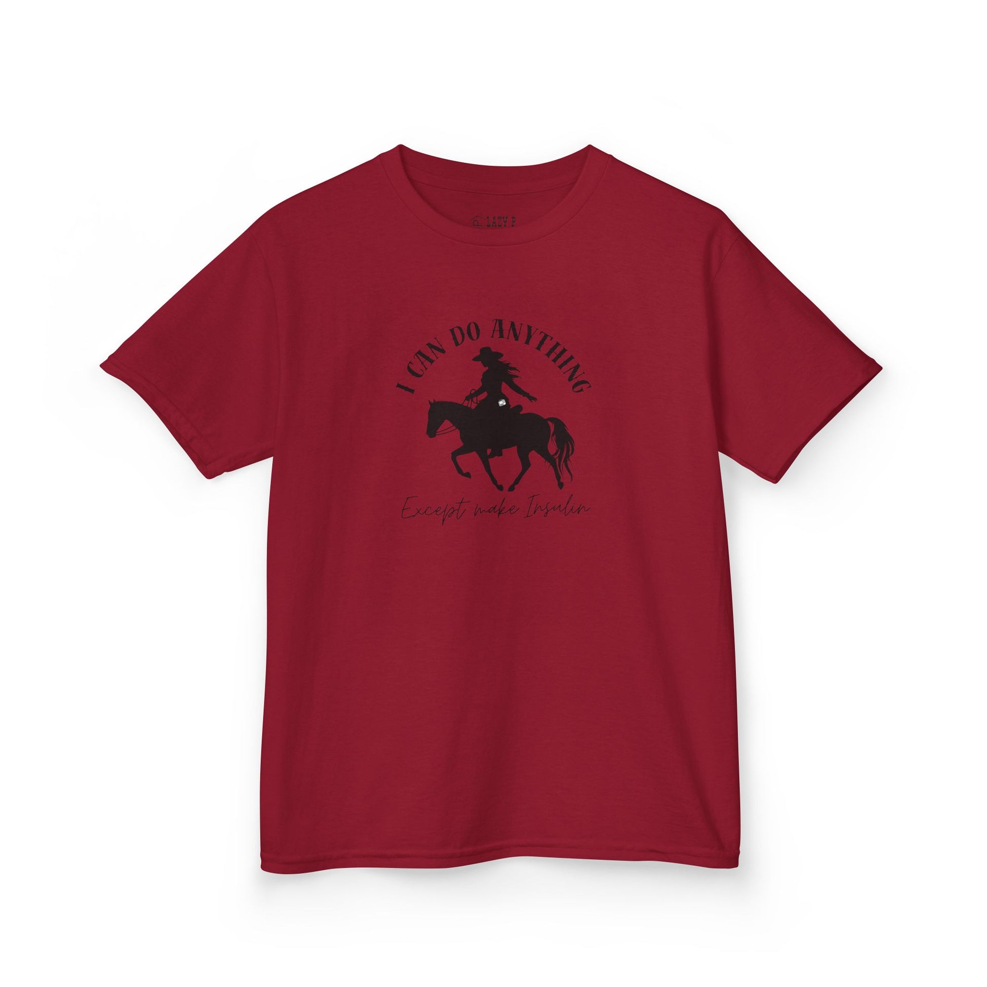 I Can Do Anything Girls Diabetes Shirt featuring cowgirl on horseback, perfect for kids with Type One diabetes.