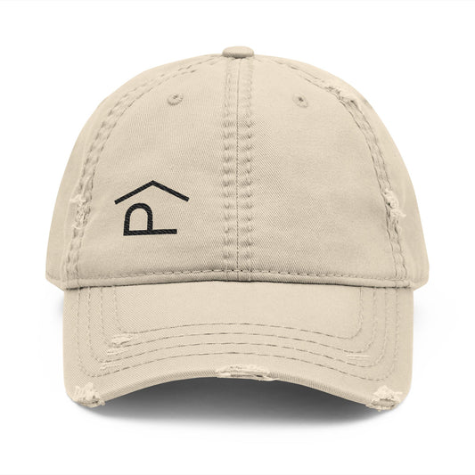 Distressed Lazy P Diabetes Hat featuring a beige distressed design with Lazy P embroidery, perfect for casual style.