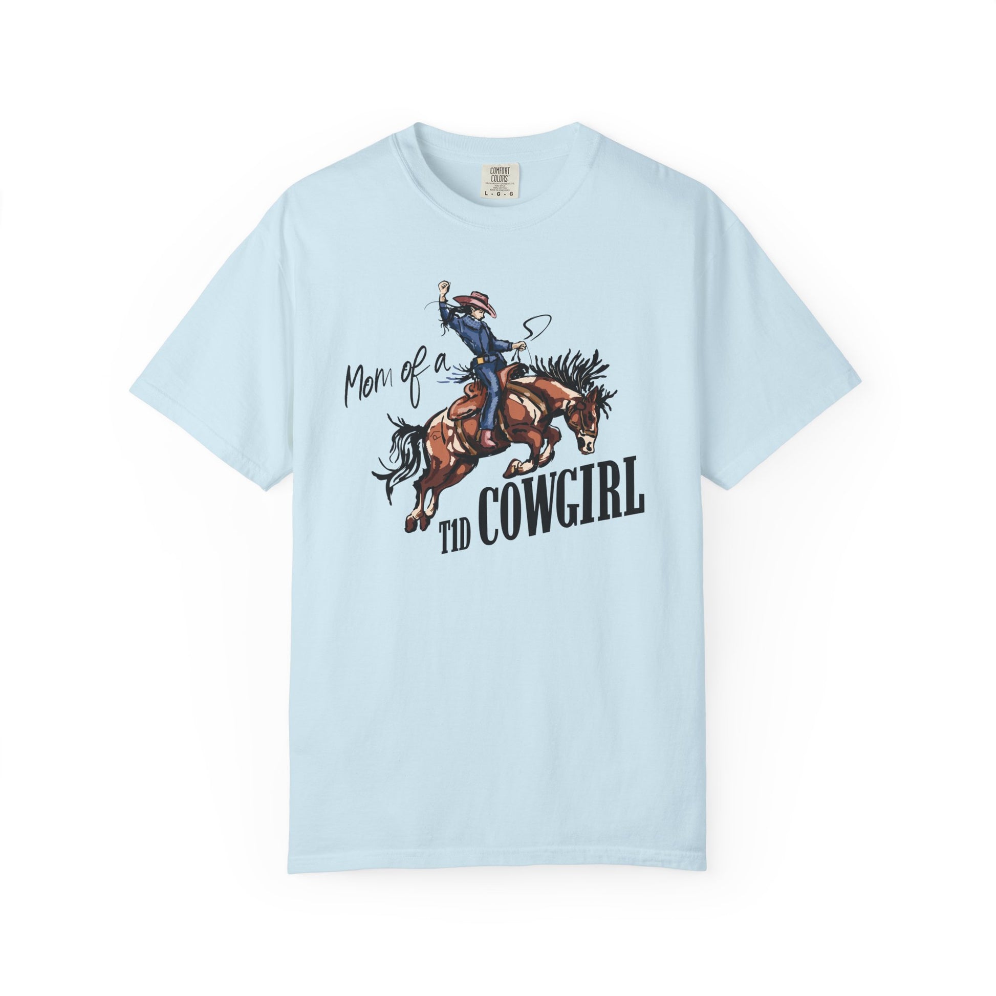 Mom of a T1D Cowgirl T-Shirt featuring a cowgirl, celebrating diabetes awareness and support for T1D.