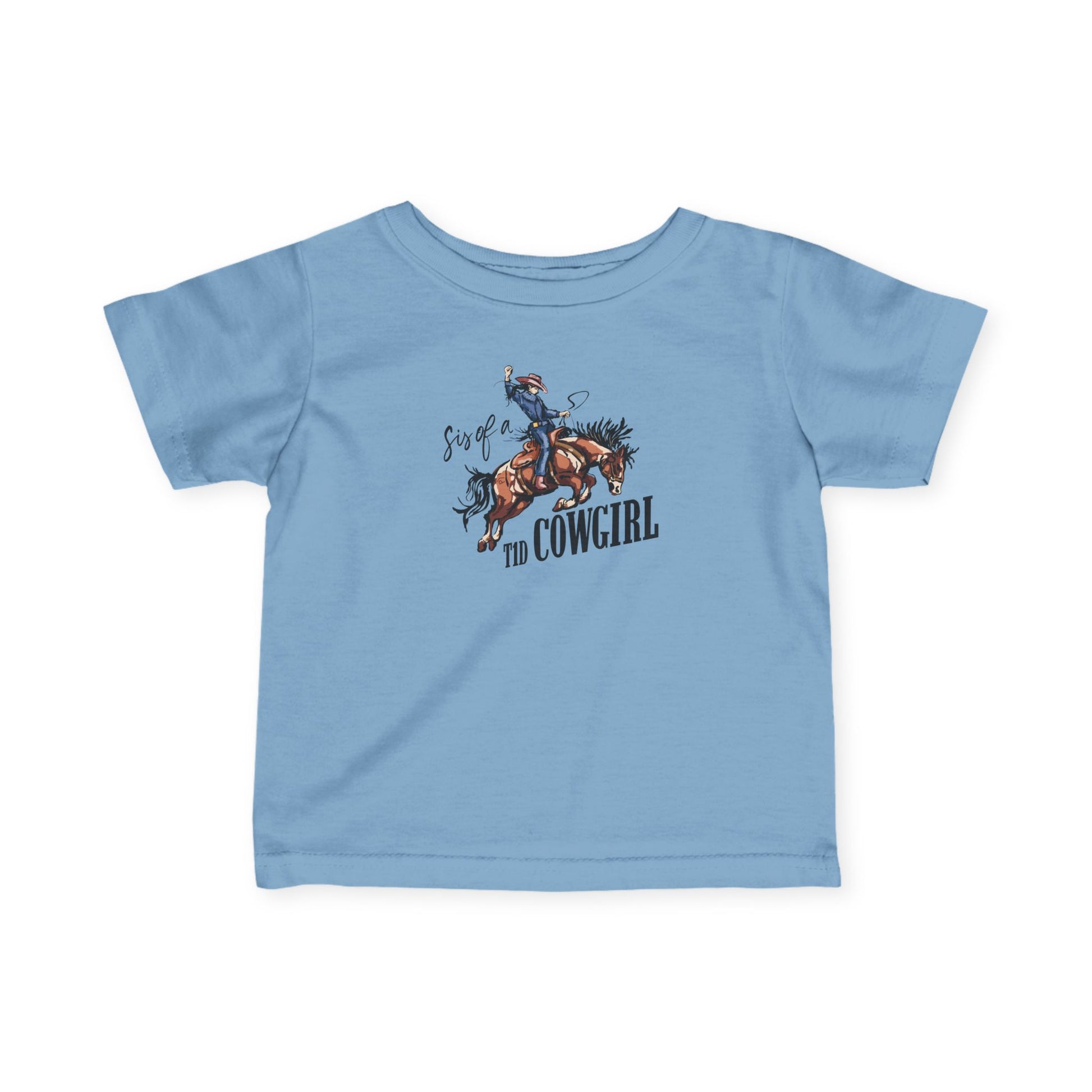 Sis of a T1D Cowgirl Toddler Diabetes TShirt in blue with western-inspired design.