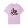 Dad of a T1D Cowgirl T-Shirt featuring a playful design of a cowgirl on a horse.
