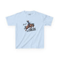 Bro of a T1D Cowgirl Diabetes Tee featuring a cowgirl design on a blue kids tshirt.
