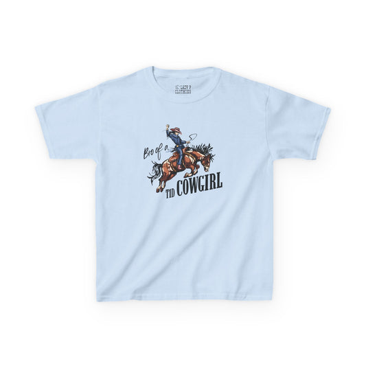 Bro of a T1D Cowgirl Diabetes Tee featuring a cowgirl design on a blue kids tshirt.