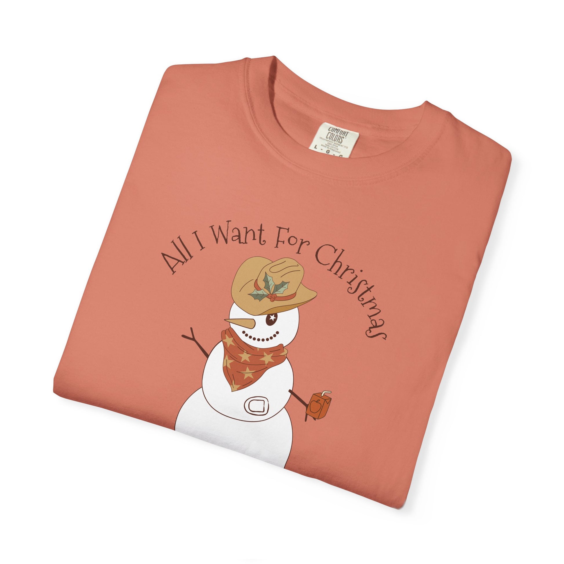 All I Want for Christmas Pump Diabetes TShirt featuring a snowman in a cowboy hat and festive design.